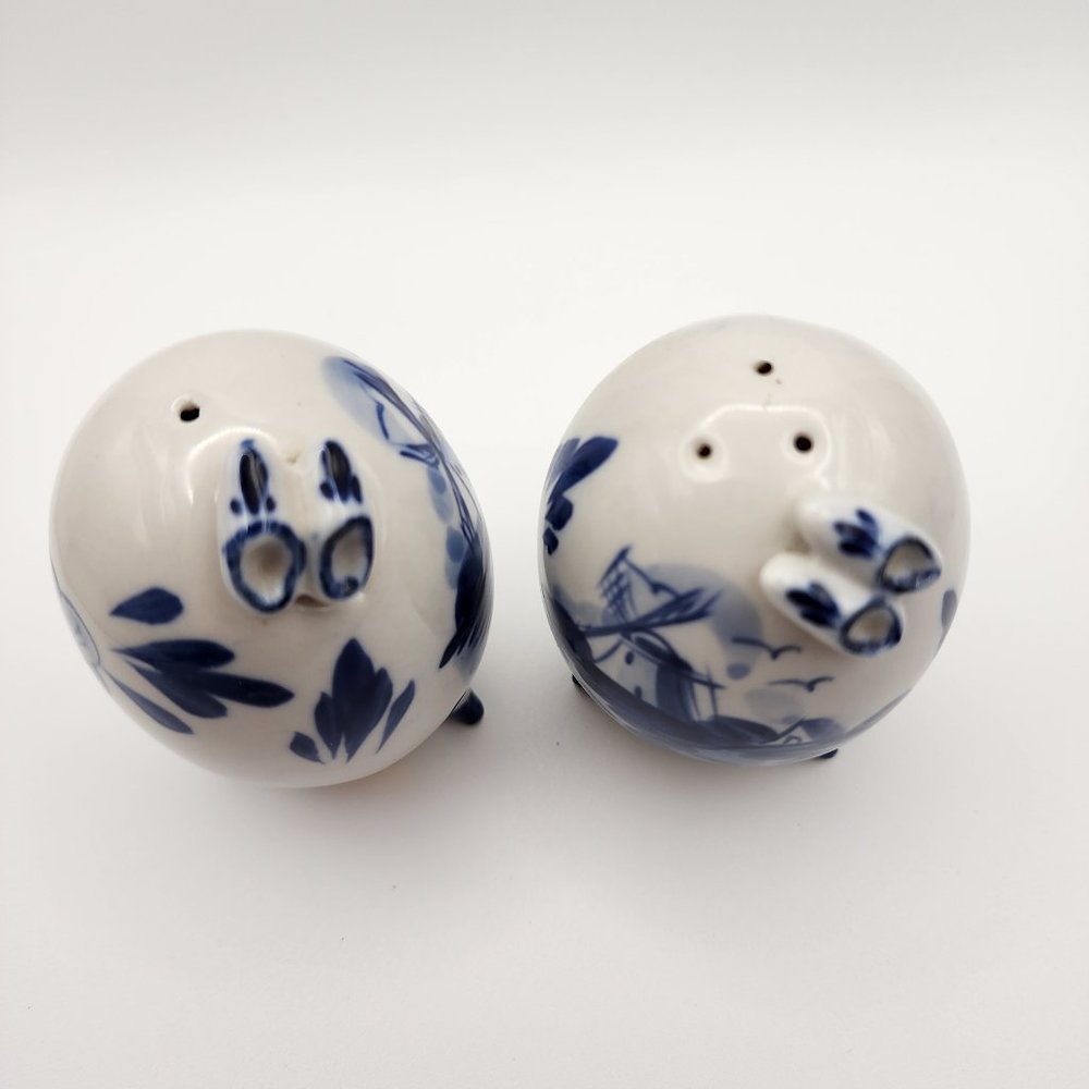 Vtg Enesco Holland Dutch Design Egg Shaped Blue White Salt & Pepper Shakers Set - Picture 8 of 8